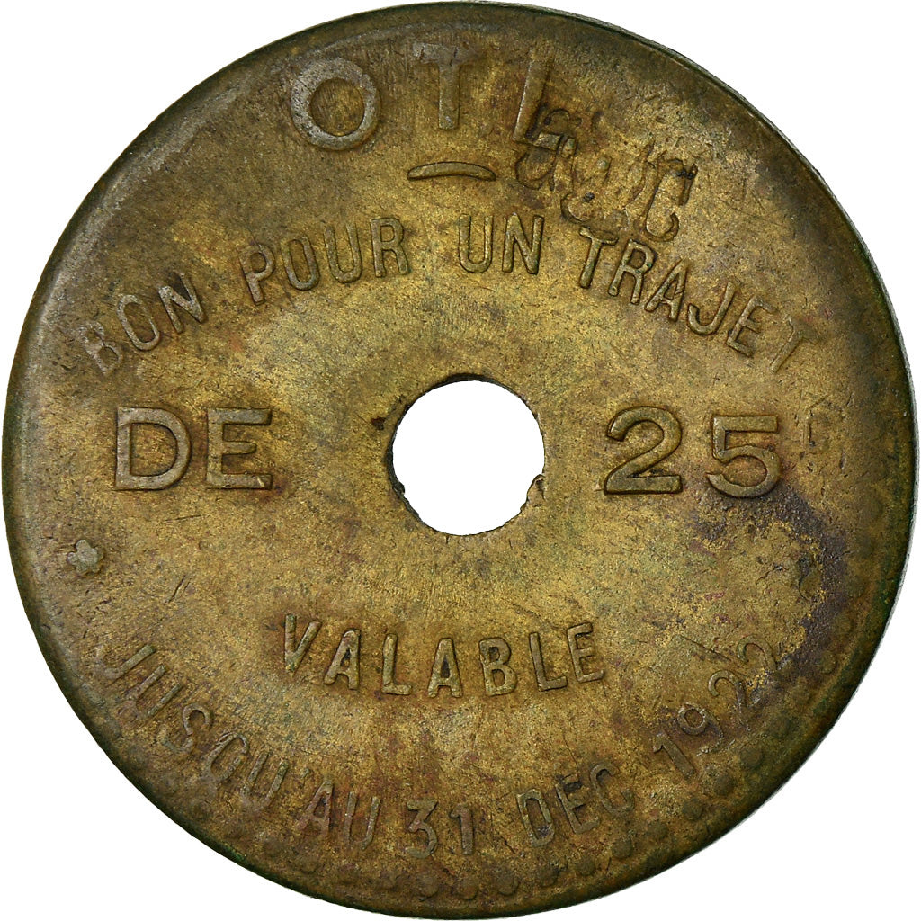 Moneta, Francia, Omnibus Tramways de Lyon, Lyon, 25 Centimes, 1922, BB, Ottone