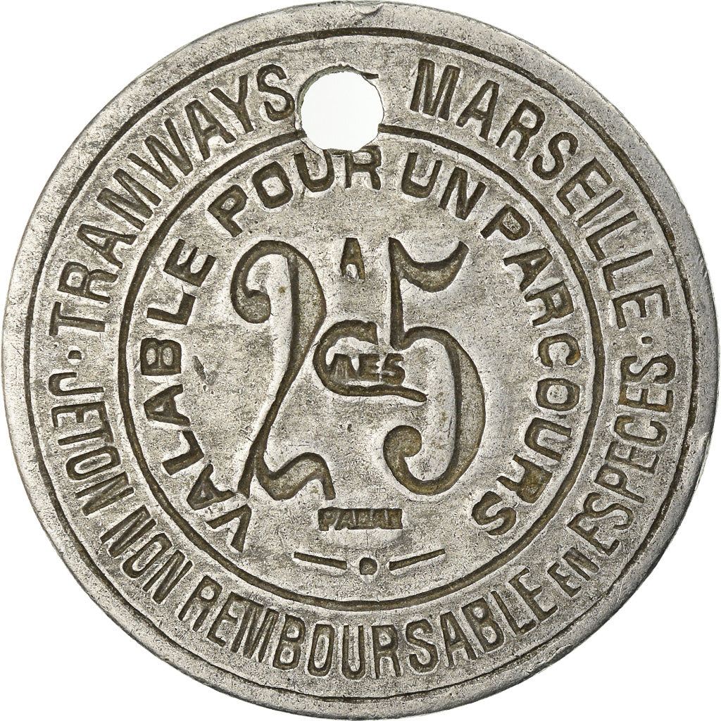 Münze, Frankreich, Tramways de Marseille, Marseille, 25 Centimes, SS+