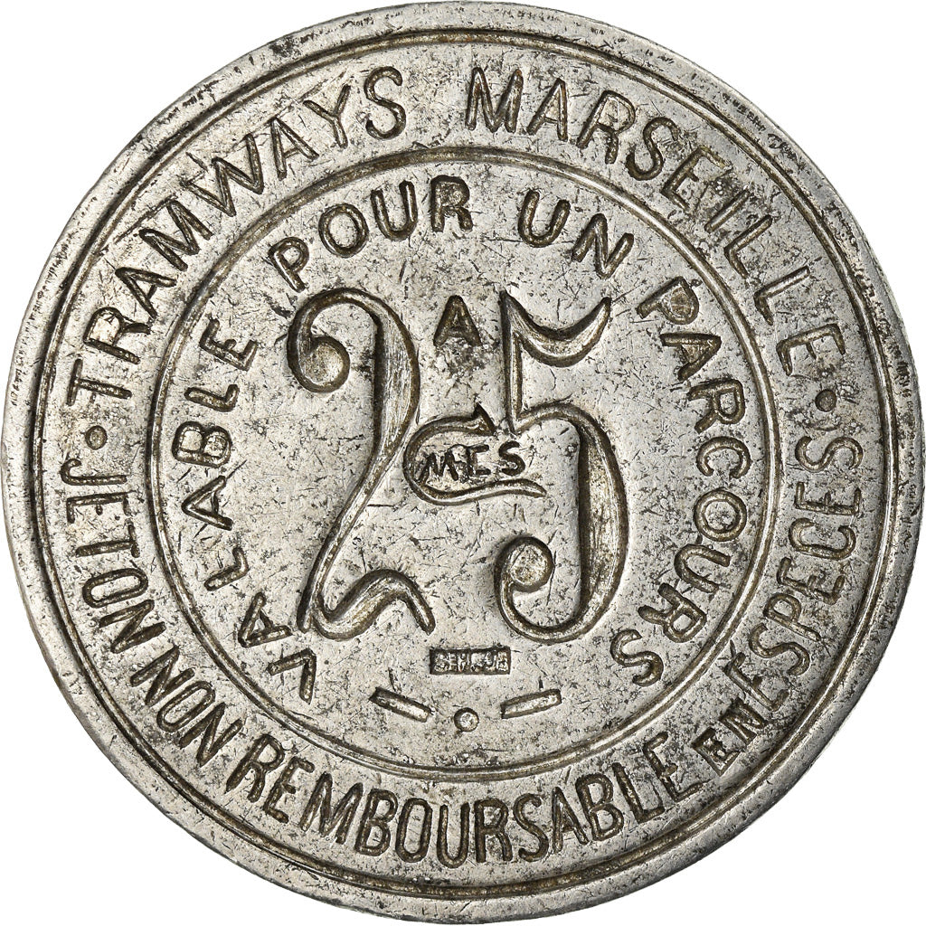 Coin, France, Tramways de Marseille, Marseille, 25 Centimes, EF(40-45)