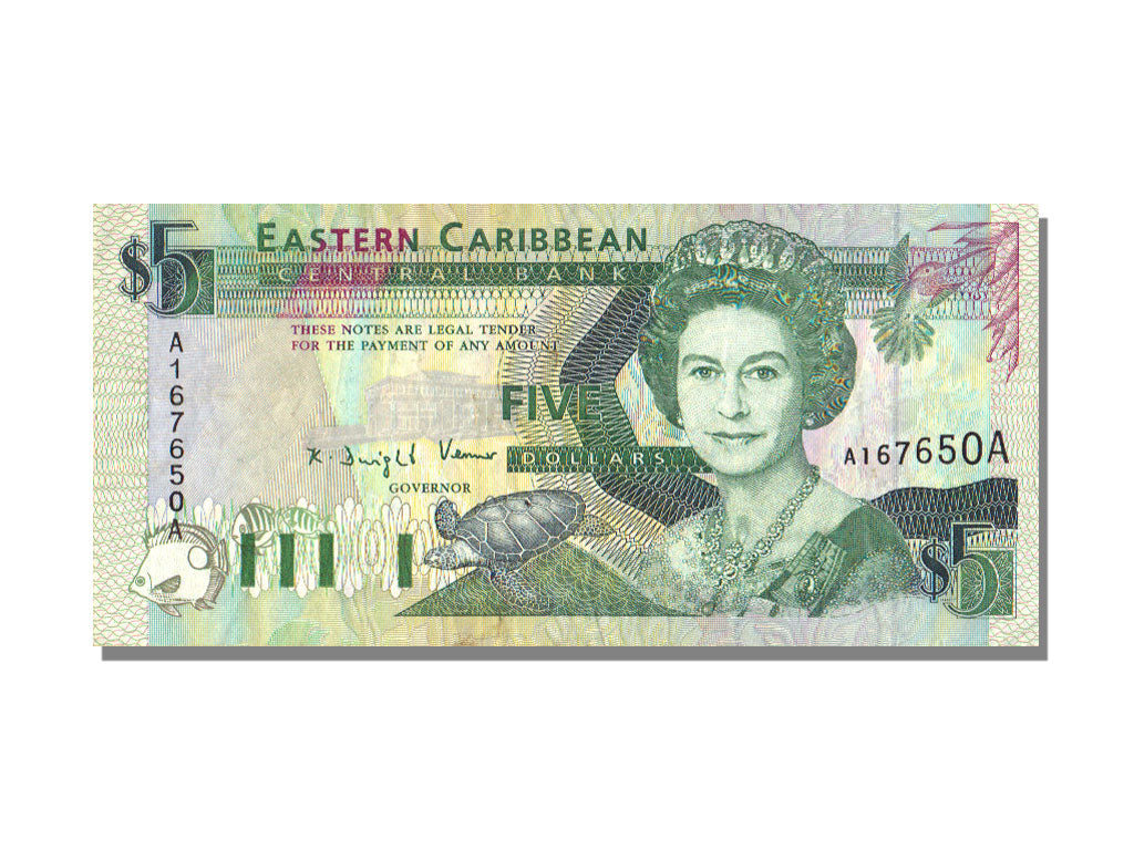 East Caribbean States, 5 Dollars, KM #26a, AU(55-58), A
