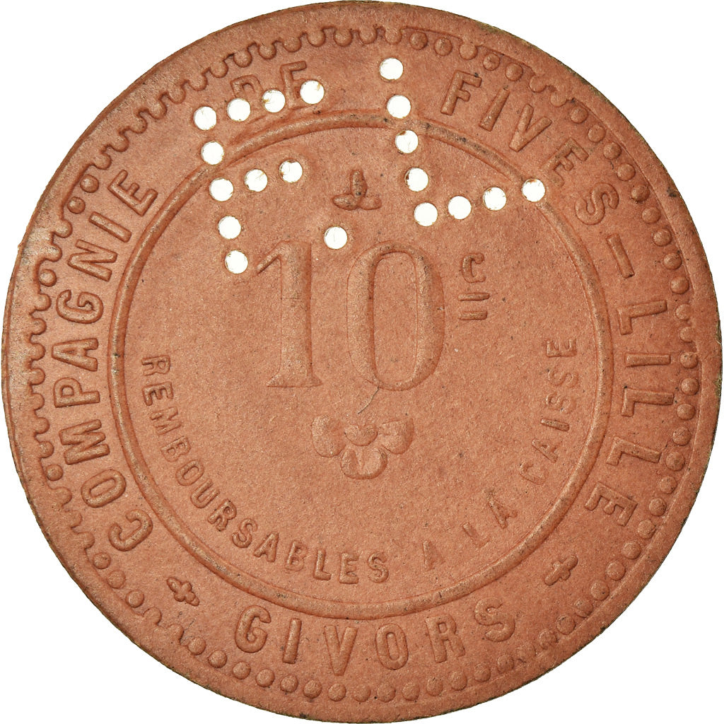 Monnaie, France, Compagnie de Fives-Lille, Givors, 10 Centimes, SUP, Carton