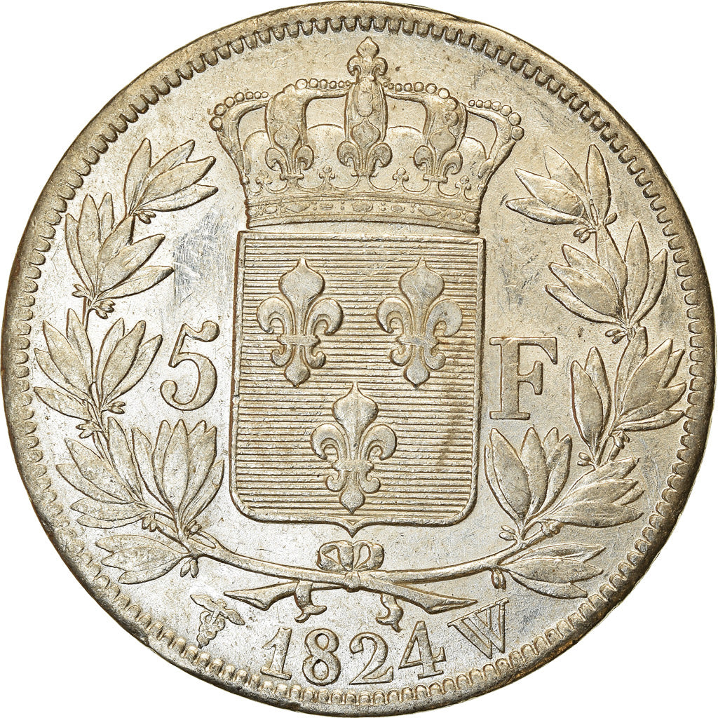 Monnaie, France, Louis XVIII, 5 Francs, 1824, Lille, TTB, Argent, Gadoury:614