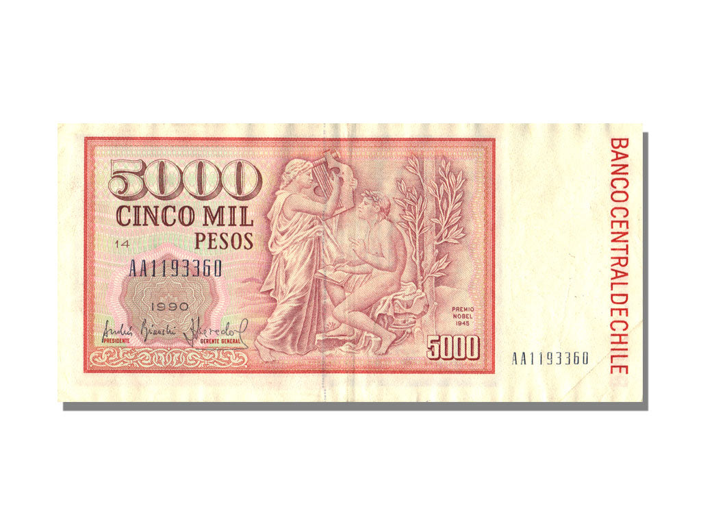 Chile, 5000 Pesos, 1990, AU(50-53), AA