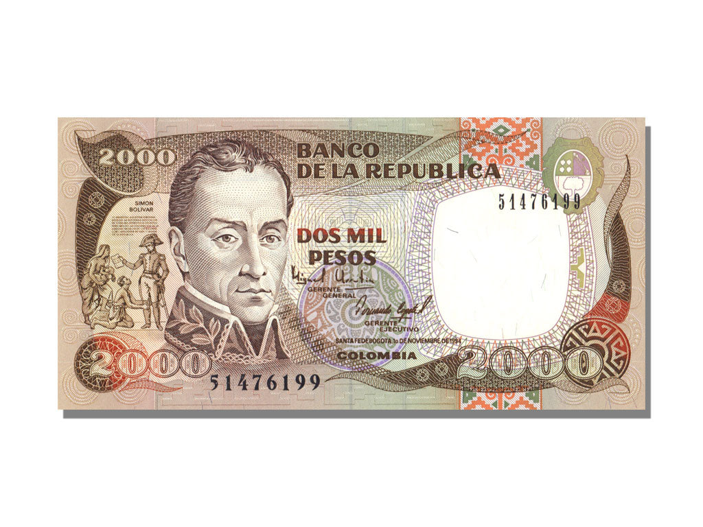 Colombia, 2000 Pesos, 1994, KM #439b, 1994-11-01, UNC(65-70)