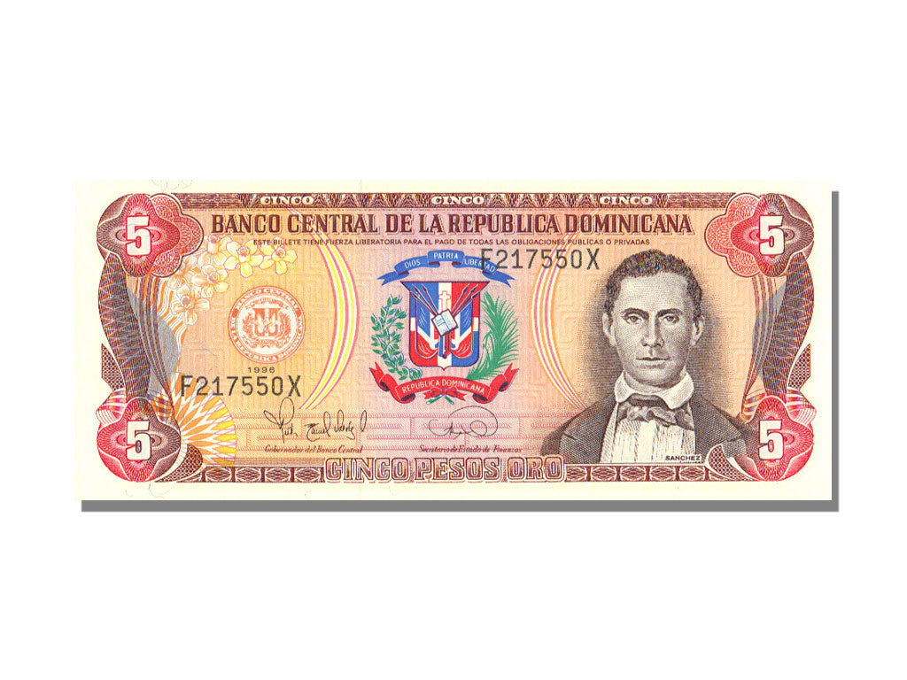 Dominican Republic, 5 Pesos Oro, 1996, KM #152a, UNC(65-70), F