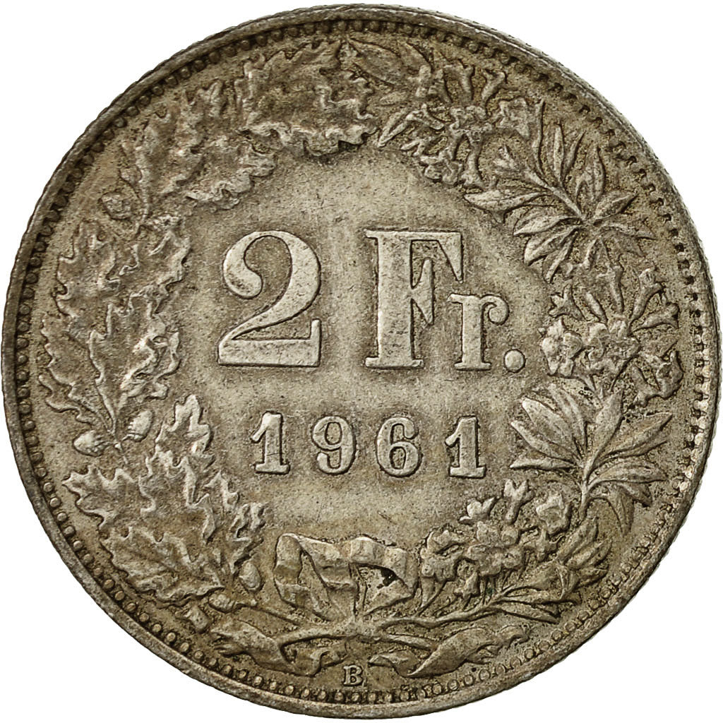 Coin, Switzerland, 2 Francs, 1961, Bern, EF(40-45), Silver, KM:21