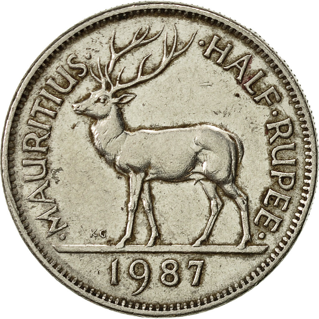 Munten, Mauritius, 1/2 Rupee, 1987, ZF, Nickel plated steel, KM:54