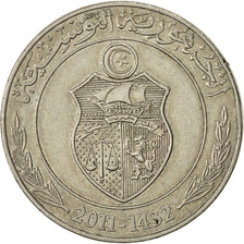 Tunisia, Dinar, 2011, EF(40-45), Copper-nickel, KM:347