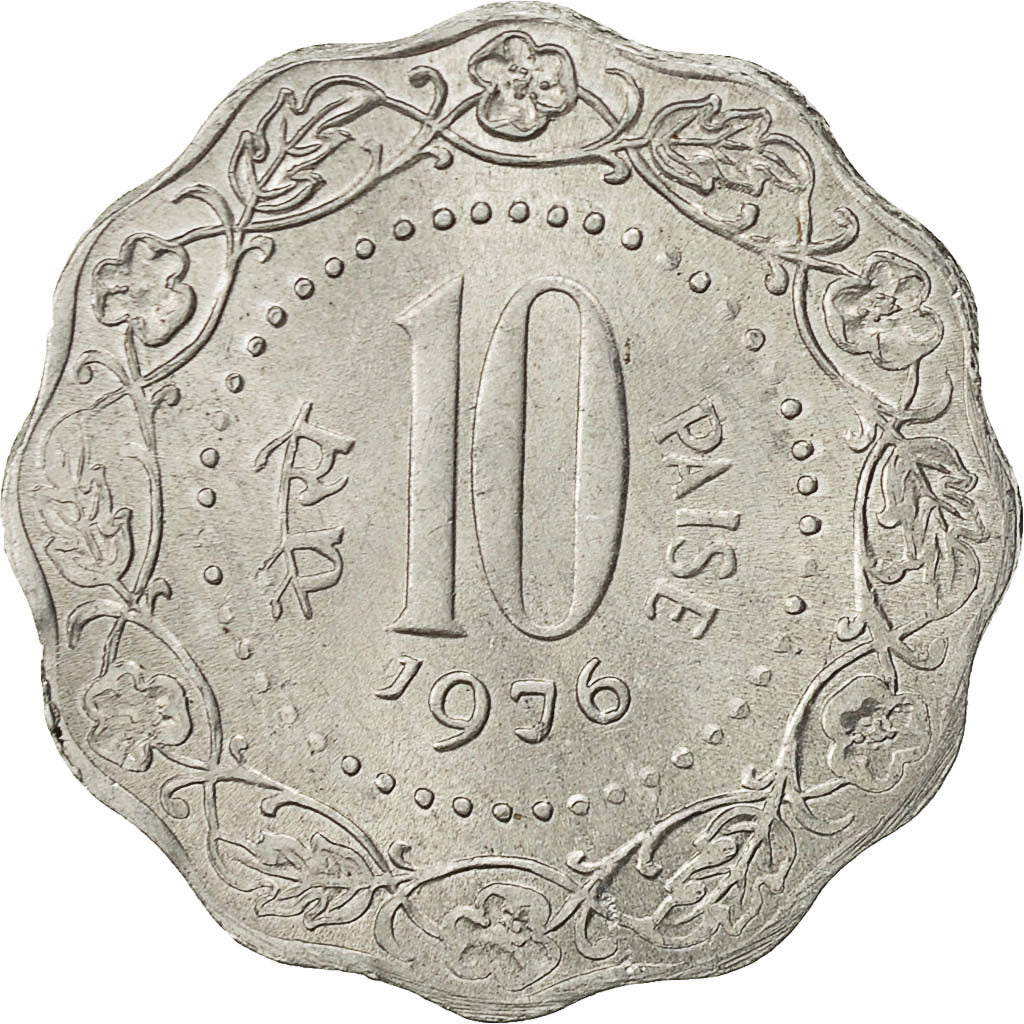 INDIA-REPUBLIC, 10 Paise, 1976, AU(55-58), Aluminum, KM:27.1