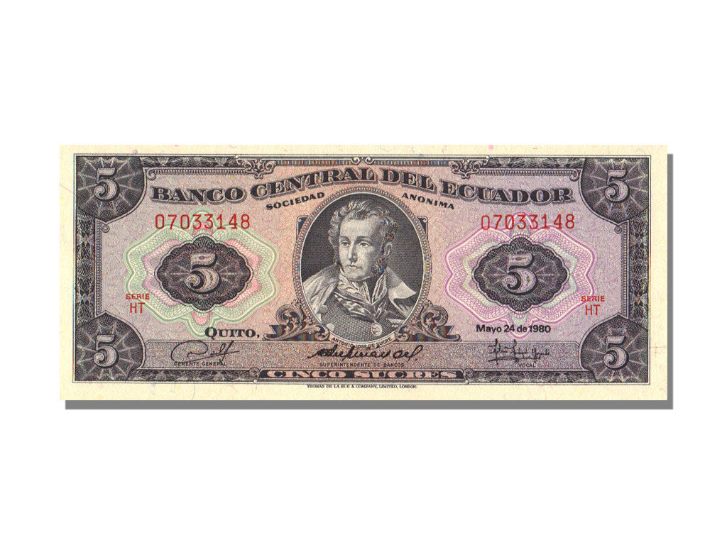 Ecuador, 5 Sucres, 1980, KM #113c, 1980-05-24, UNC(65-70), HT