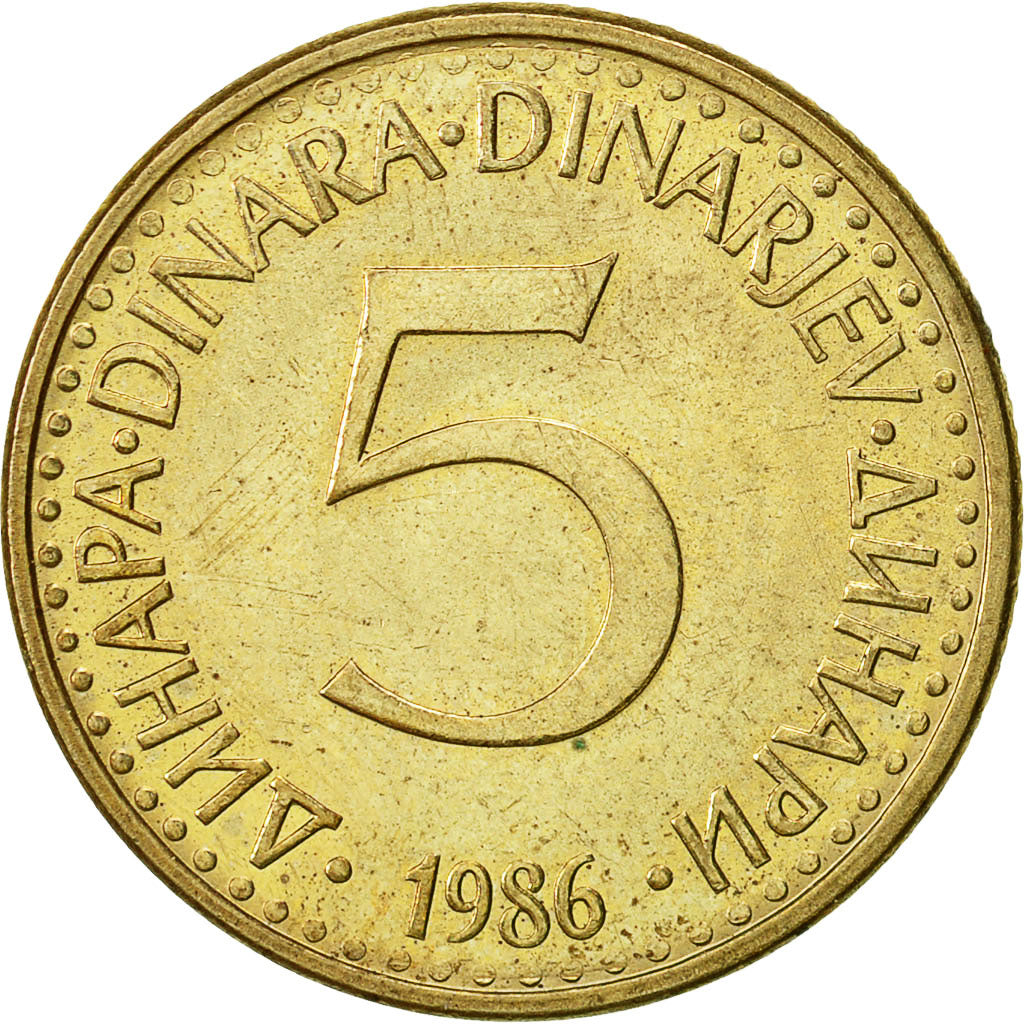 Moneta, Iugoslavia, 5 Dinara, 1985, BB, Nichel-ottone, KM:88