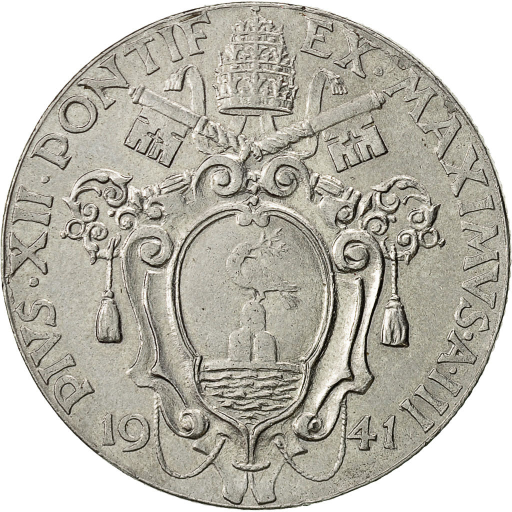 Moneda, CIUDAD DEL VATICANO, Pius XII, Lira, 1944, Roma, MBC+, Acero inoxidable