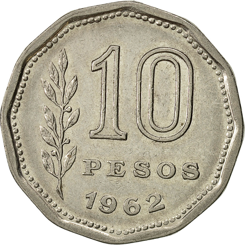 Coin, Argentina, 10 Pesos, 1962, AU(50-53), Nickel Clad Steel, KM:60