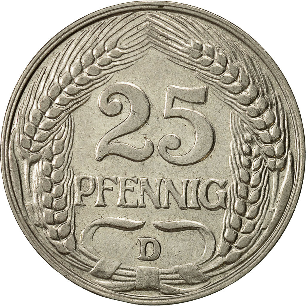 Coin, GERMANY - EMPIRE, Wilhelm II, 25 Pfennig, 1911, Munich, AU(50-53), Nickel