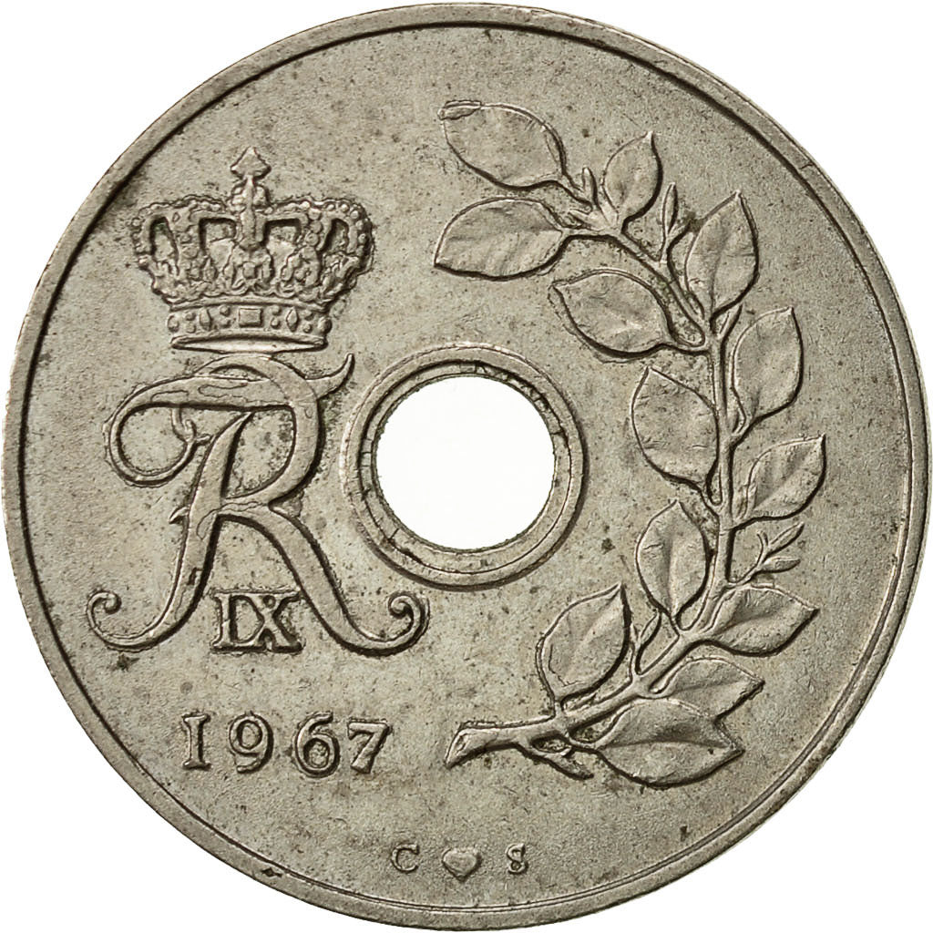 Coin, Denmark, Frederik IX, 25 Öre, 1967, Copenhagen, EF(40-45), Copper-nickel