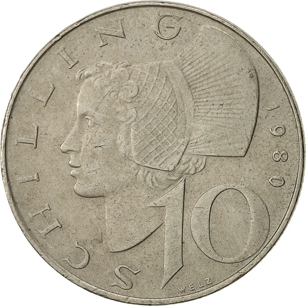 Coin, Austria, 10 Schilling, 1980, EF(40-45), Copper-Nickel Plated Nickel