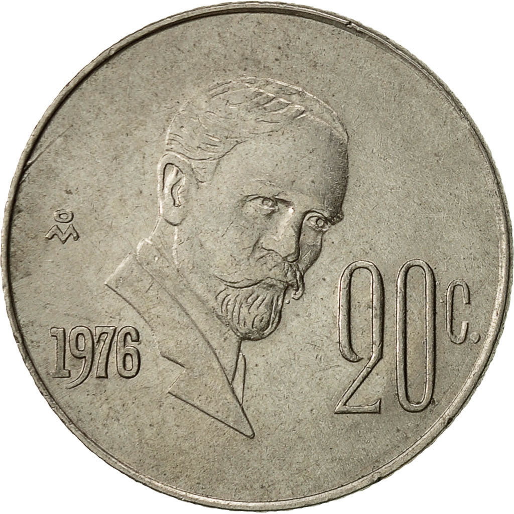 Moneta, Messico, 20 Centavos, 1976, Mexico City, BB, Rame-nichel, KM:442