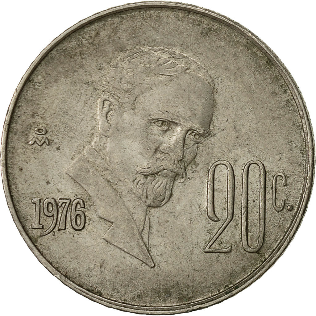 Moneda, México, 20 Centavos, 1976, Mexico City, BC+, Cobre - níquel, KM:442