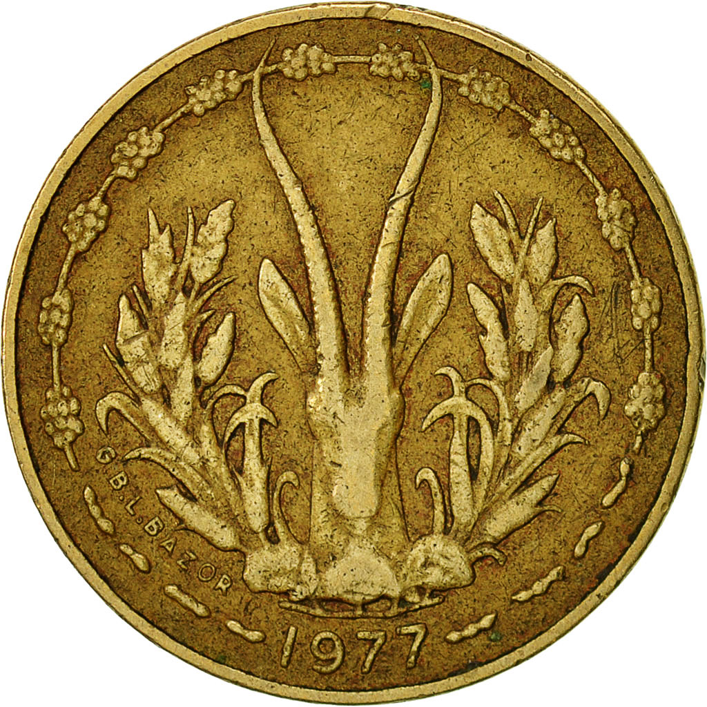 Monnaie, West African States, 5 Francs, 1977, TTB, Aluminum-Nickel-Bronze, KM:2a