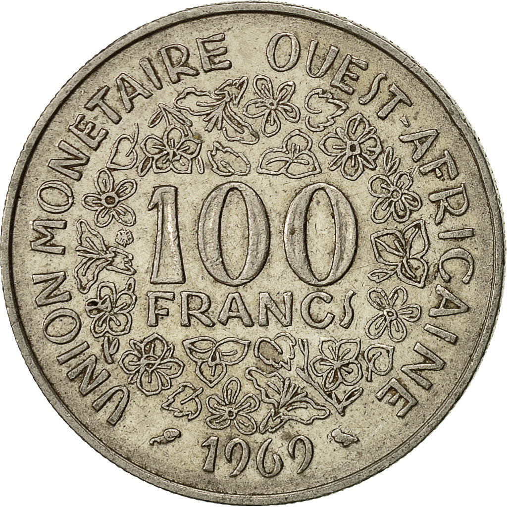 Coin, West African States, 100 Francs, 1969, EF(40-45), Nickel, KM:4