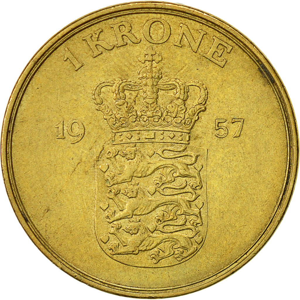 Coin, Denmark, Frederik IX, Krone, 1957, Copenhagen, EF(40-45), Aluminum-Bronze