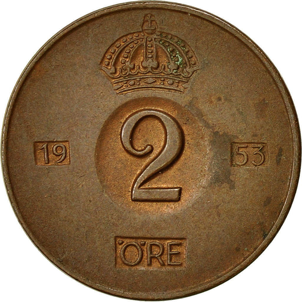 Coin, Sweden, Gustaf VI, 2 Öre, 1953, EF(40-45), Bronze, KM:821