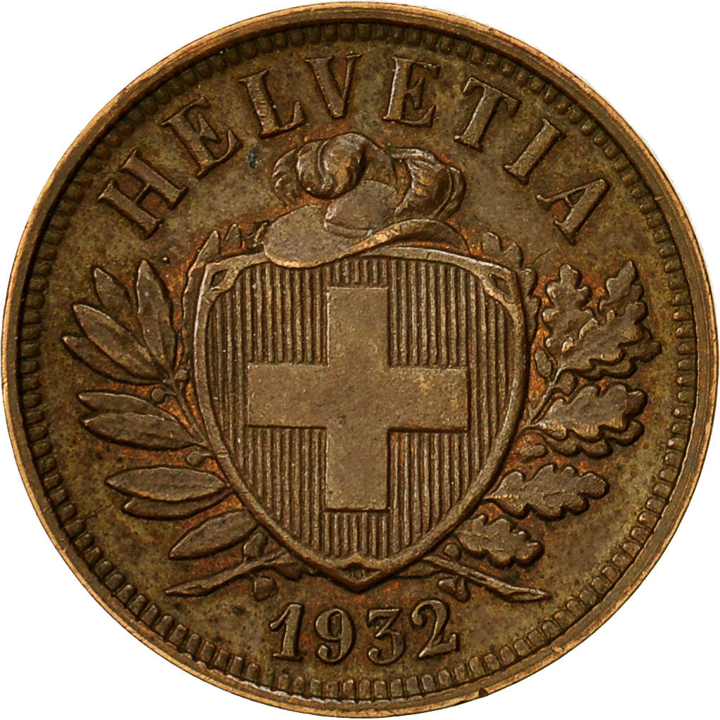 Coin, Switzerland, 2 Rappen, 1932, Bern, AU(50-53), Bronze, KM:4.2a