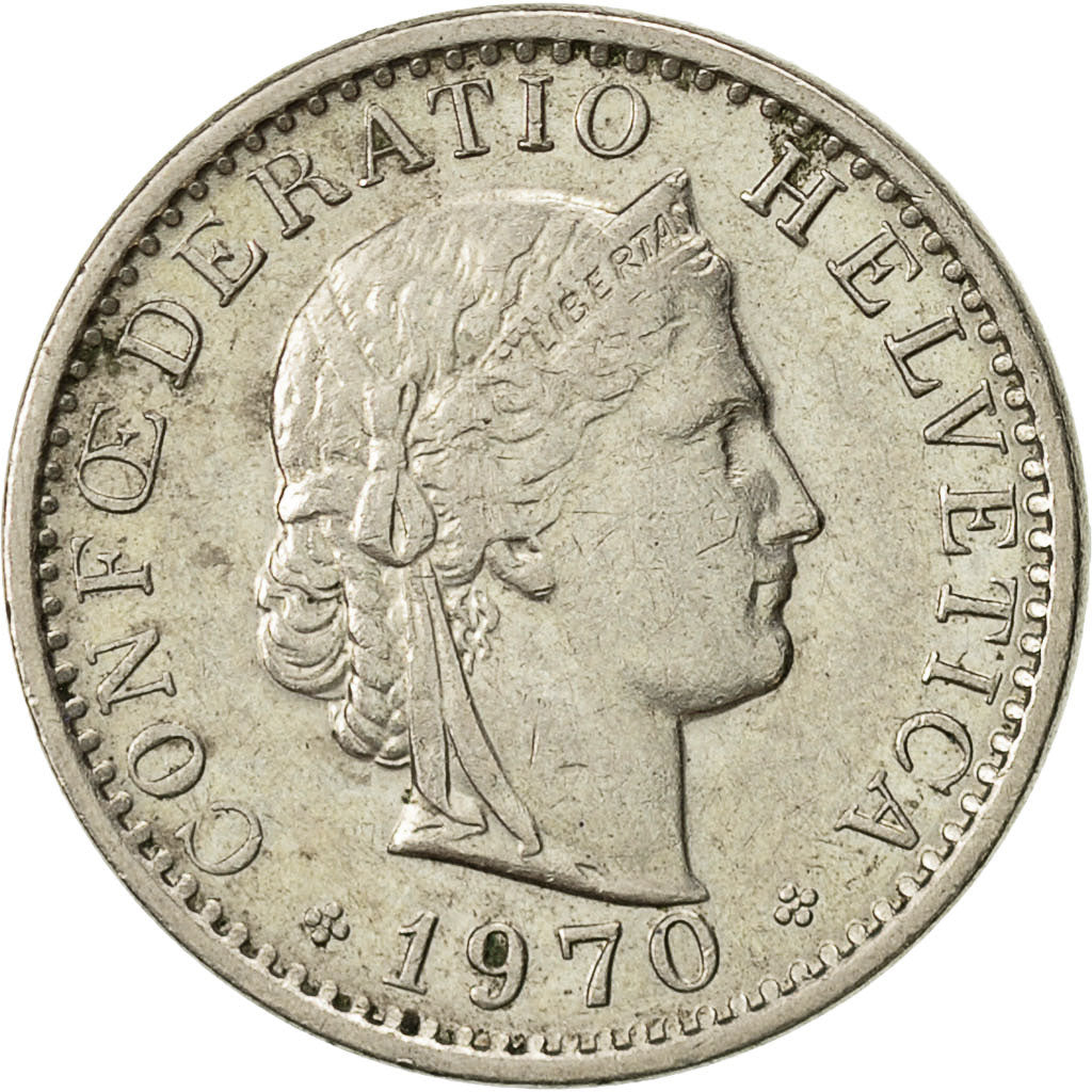 Coin, Switzerland, 20 Rappen, 1970, Bern, EF(40-45), Copper-nickel, KM:29a