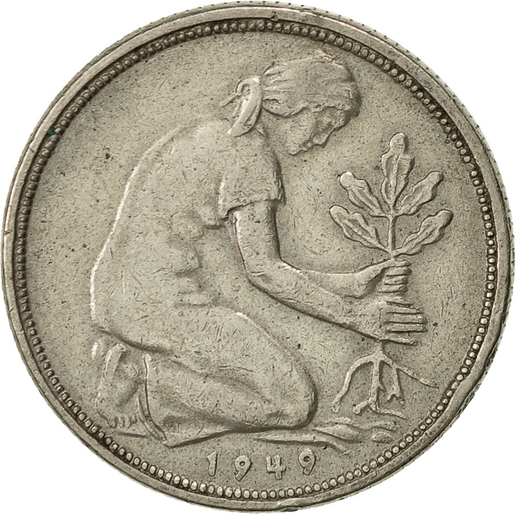 Coin, GERMANY - FEDERAL REPUBLIC, 50 Pfennig, 1949, Stuttgart, EF(40-45)