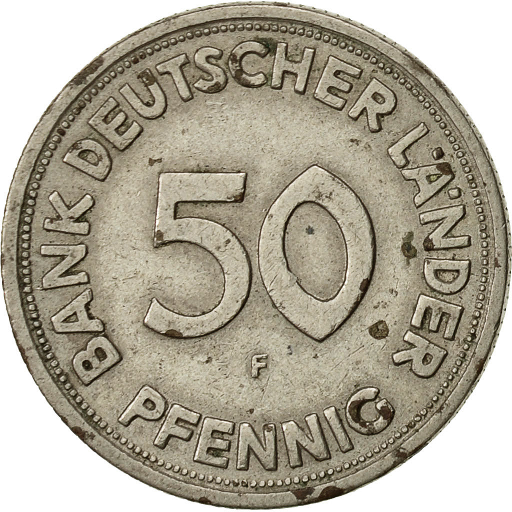 Coin, GERMANY - FEDERAL REPUBLIC, 50 Pfennig, 1949, Stuttgart, EF(40-45)