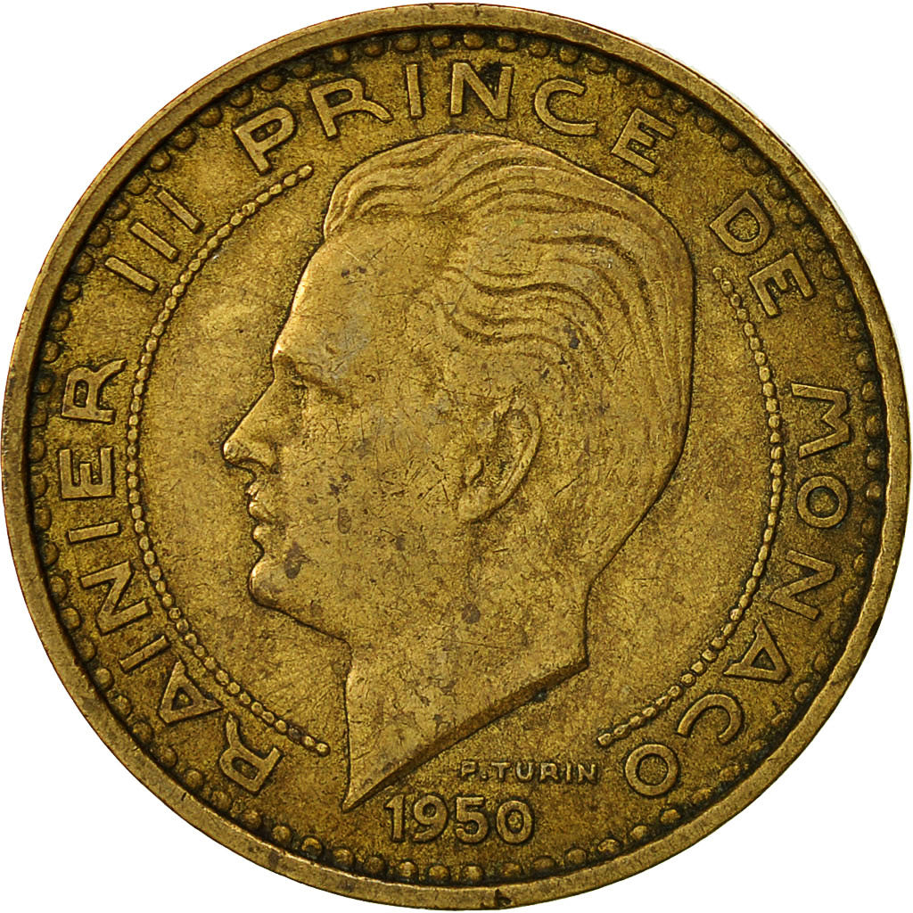 Munten, Monaco, Rainier III, 50 Francs, Cinquante, 1950, ZF, Aluminum-Bronze