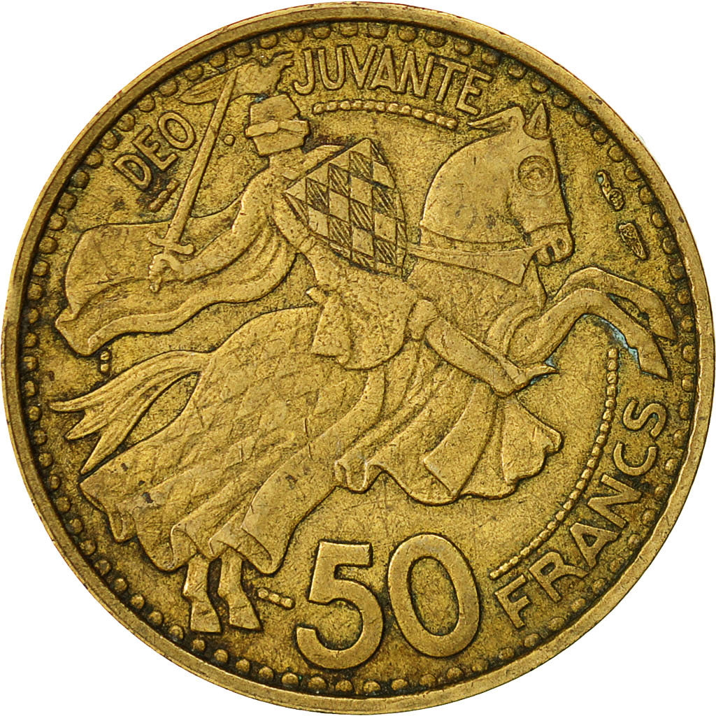Munten, Monaco, Rainier III, 50 Francs, Cinquante, 1950, ZF, Aluminum-Bronze