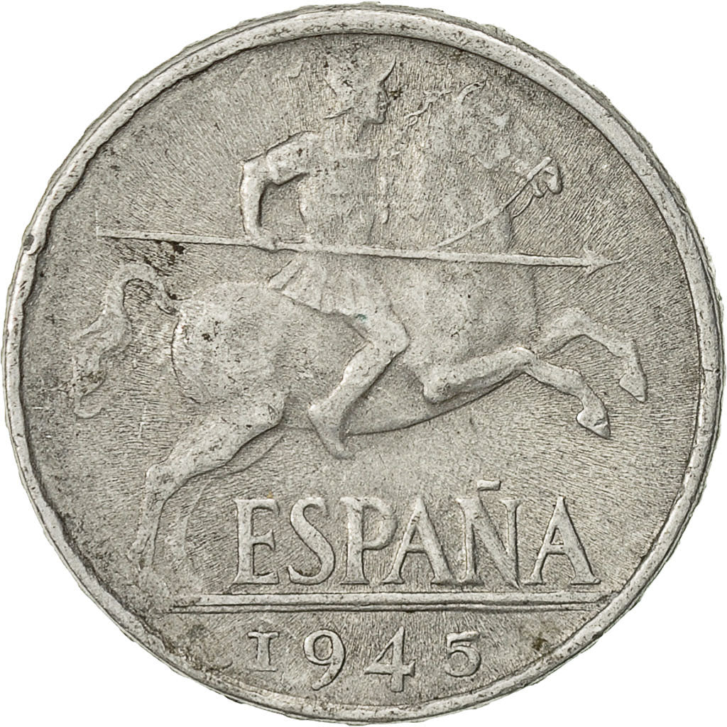 Coin, Spain, 10 Centimos, 1945, EF(40-45), Aluminum, KM:766