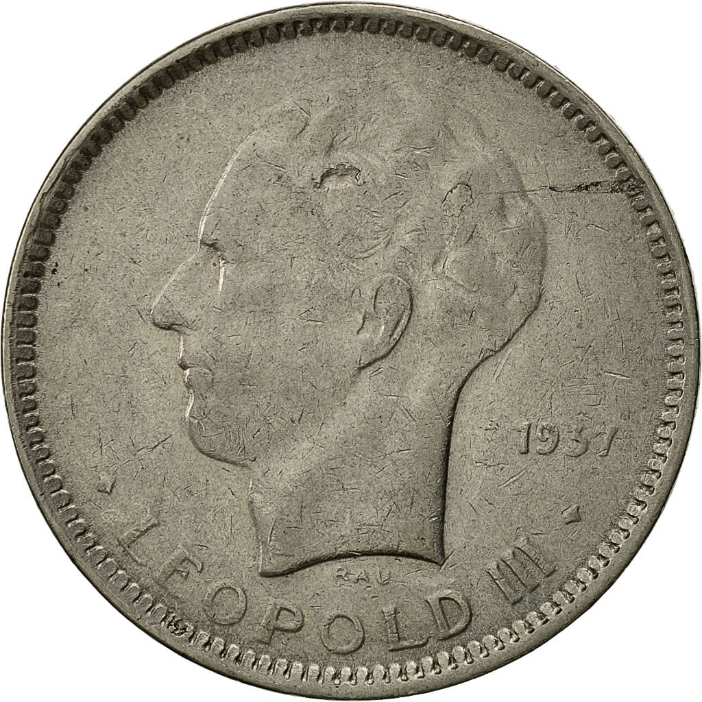 Coin, Belgium, 5 Francs, 5 Frank, 1937, EF(40-45), Nickel, KM:108