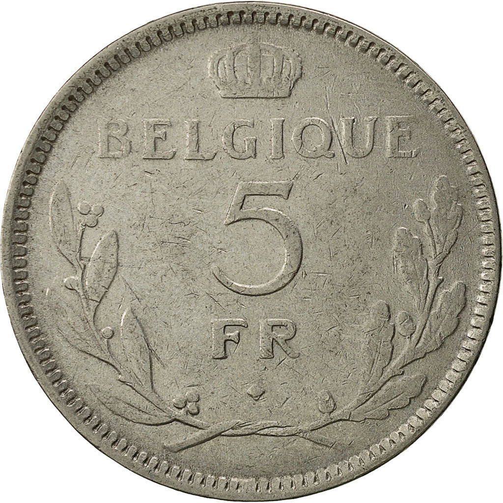 Coin, Belgium, 5 Francs, 5 Frank, 1937, EF(40-45), Nickel, KM:108