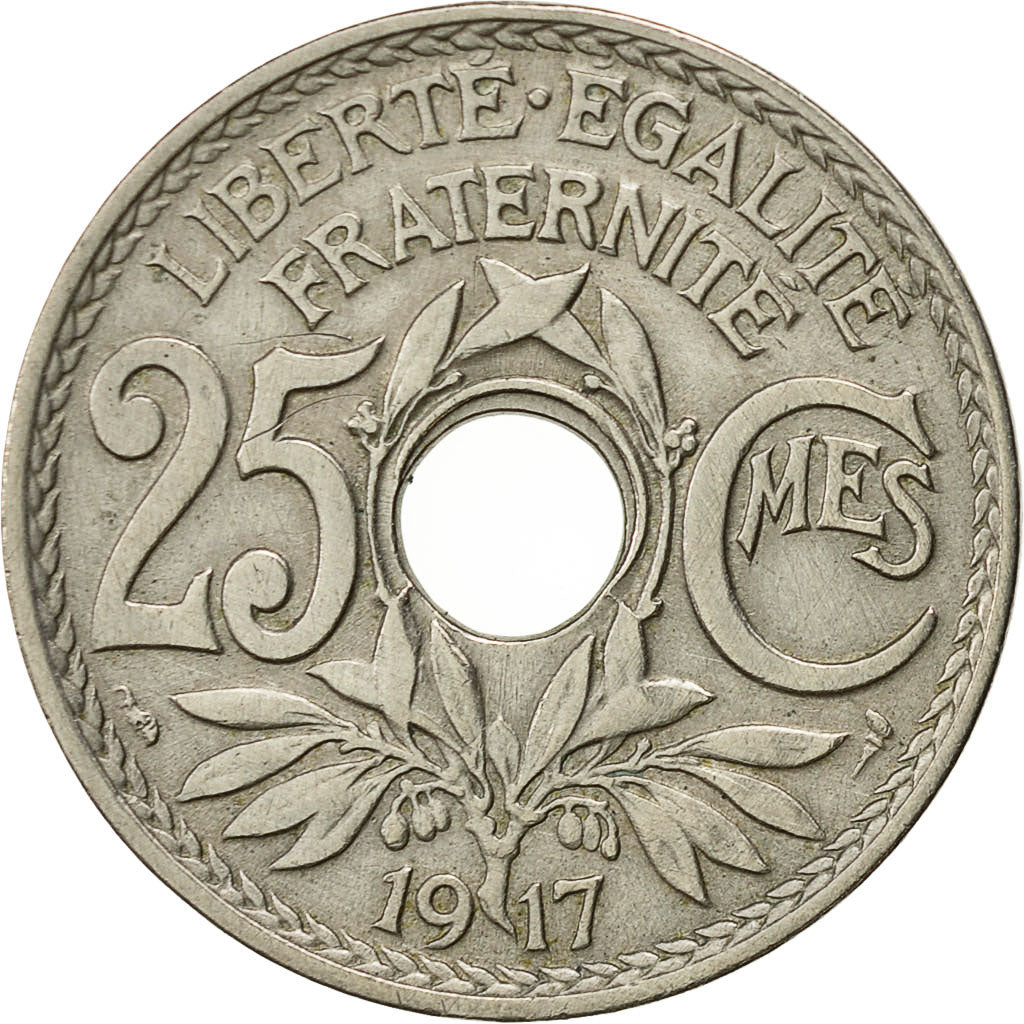 France, Lindauer, 25 Centimes, 1917, EF(40-45), Copper-nickel, KM:867a