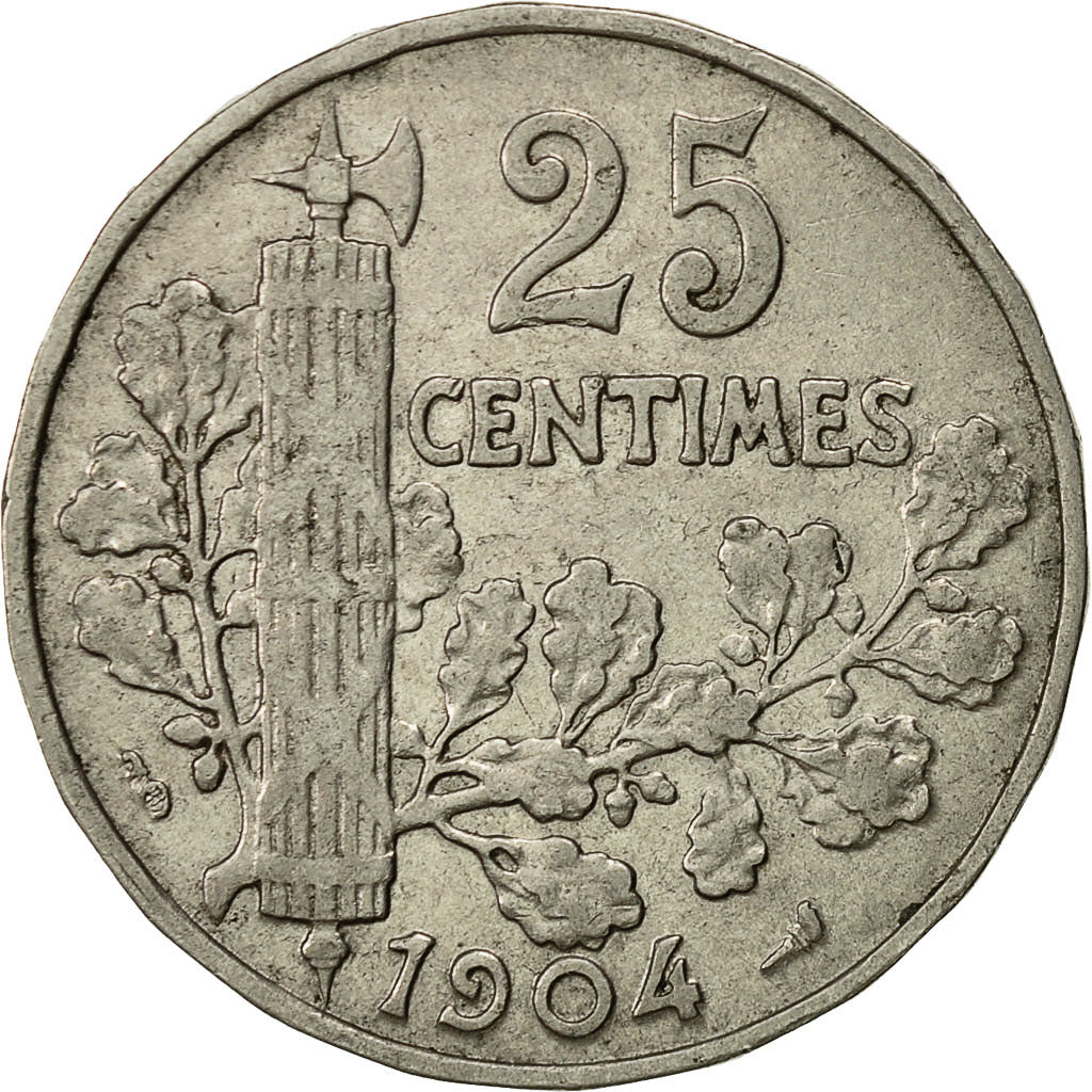 Coin, France, Patey, 25 Centimes, 1904, VF(30-35), Nickel, KM:856