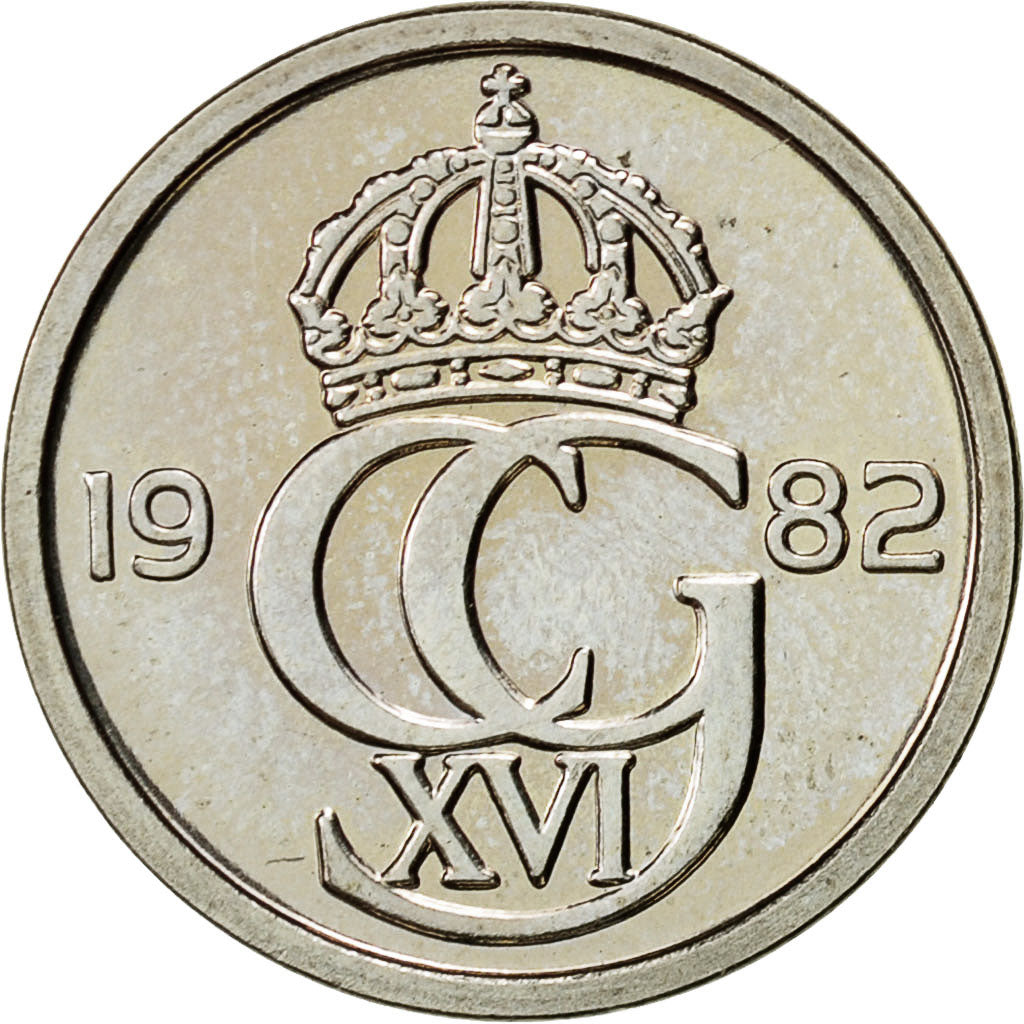 Coin, Sweden, Carl XVI Gustaf, 25 Öre, 1982, AU(55-58), Copper-nickel, KM:851