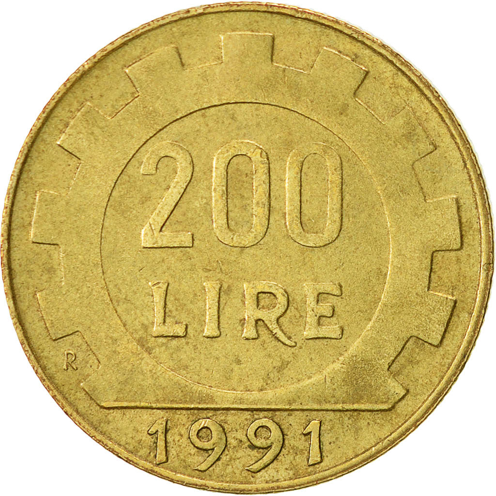 Coin, Italy, 200 Lire, 1991, Rome, AU(50-53), Aluminum-Bronze, KM:105
