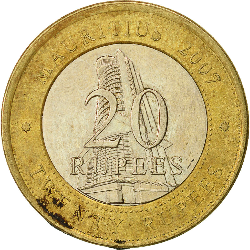 Coin, Mauritius, 20 Rupees, 2007, VF(30-35), Bi-Metallic, KM:66