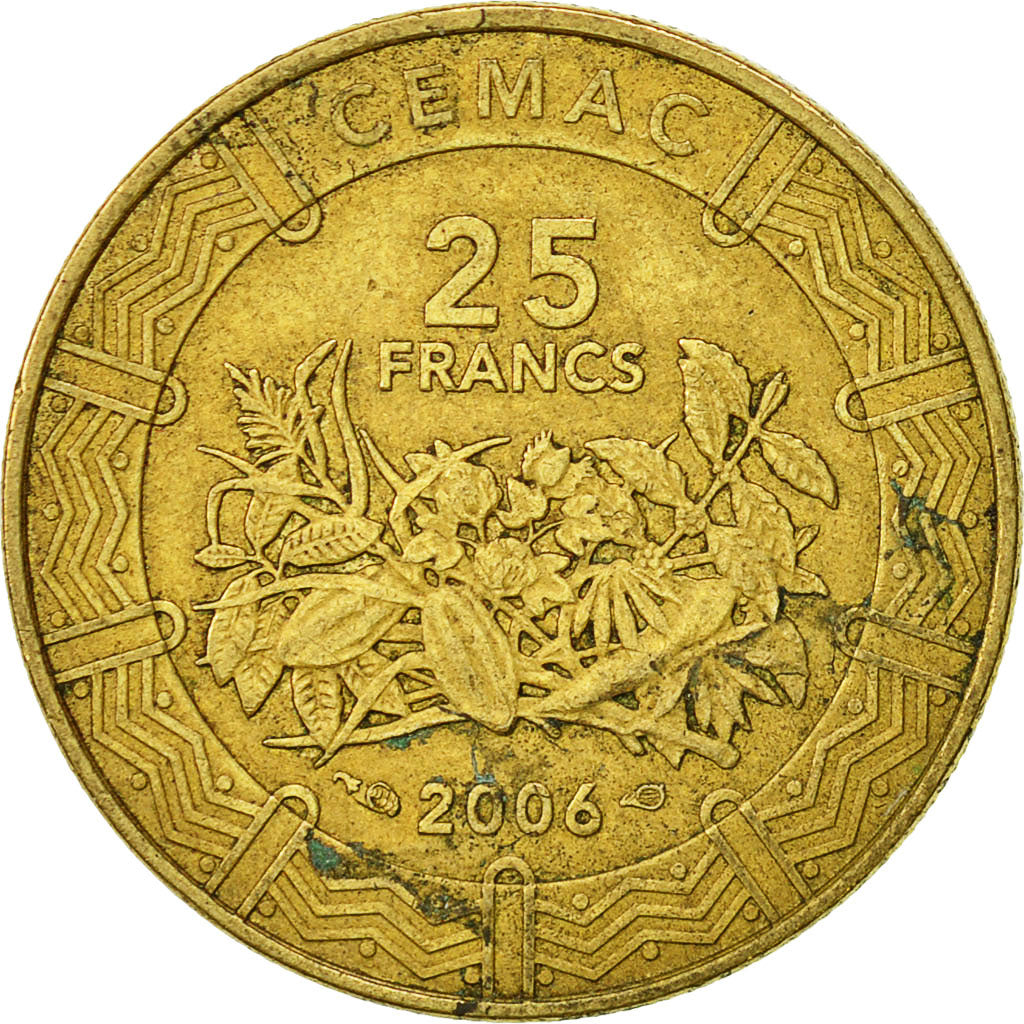 Moneta, Stati dell’Africa centrale, 25 Francs, 2006, Paris, MB+, Ottone, KM:20