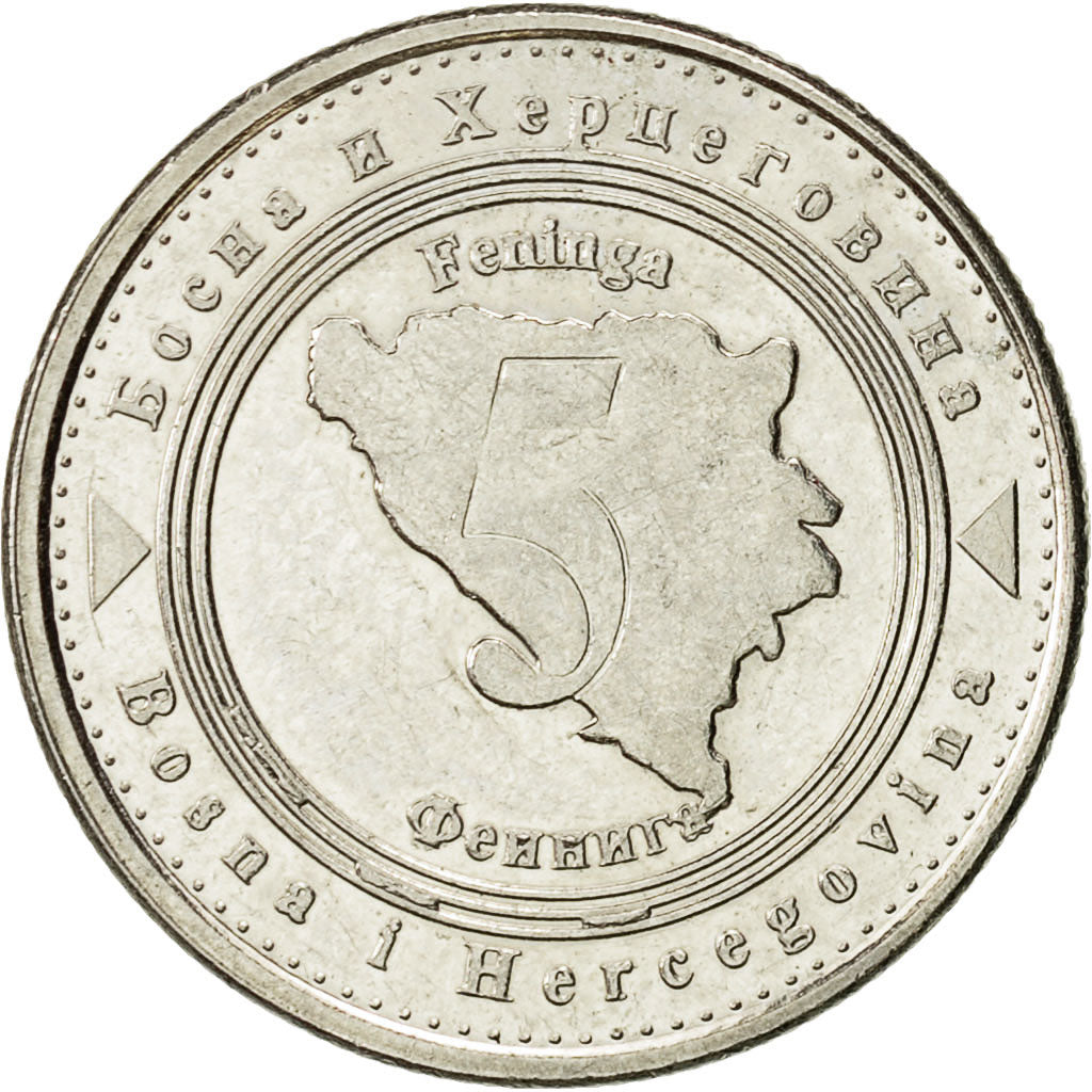 BOSNIA-HERZEGOVINA, 5 Feninga, 2008, British Royal Mint, AU(55-58), Nickel