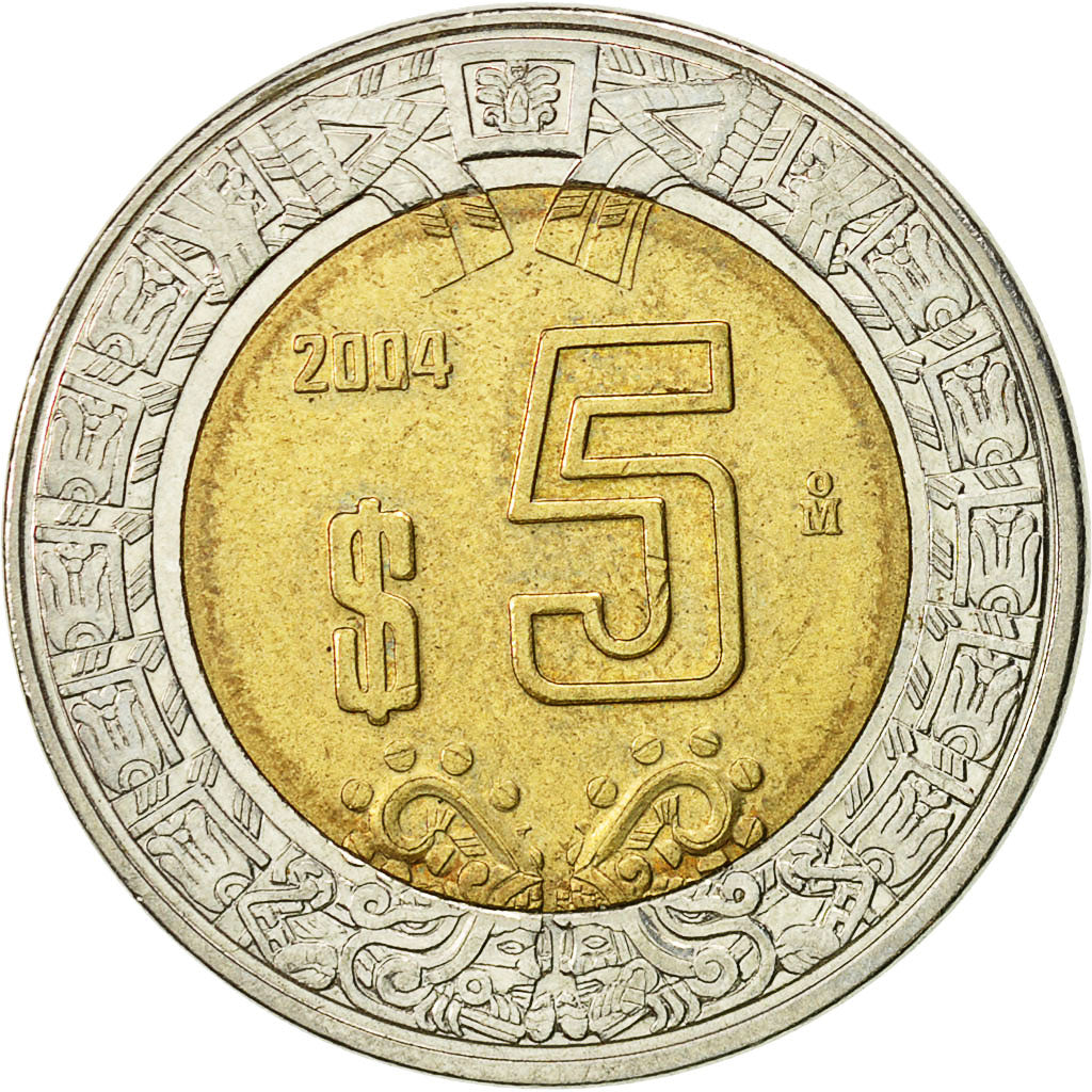 Moneda, México, 5 Pesos, 2004, Mexico City, MBC, Bimetálico, KM:605