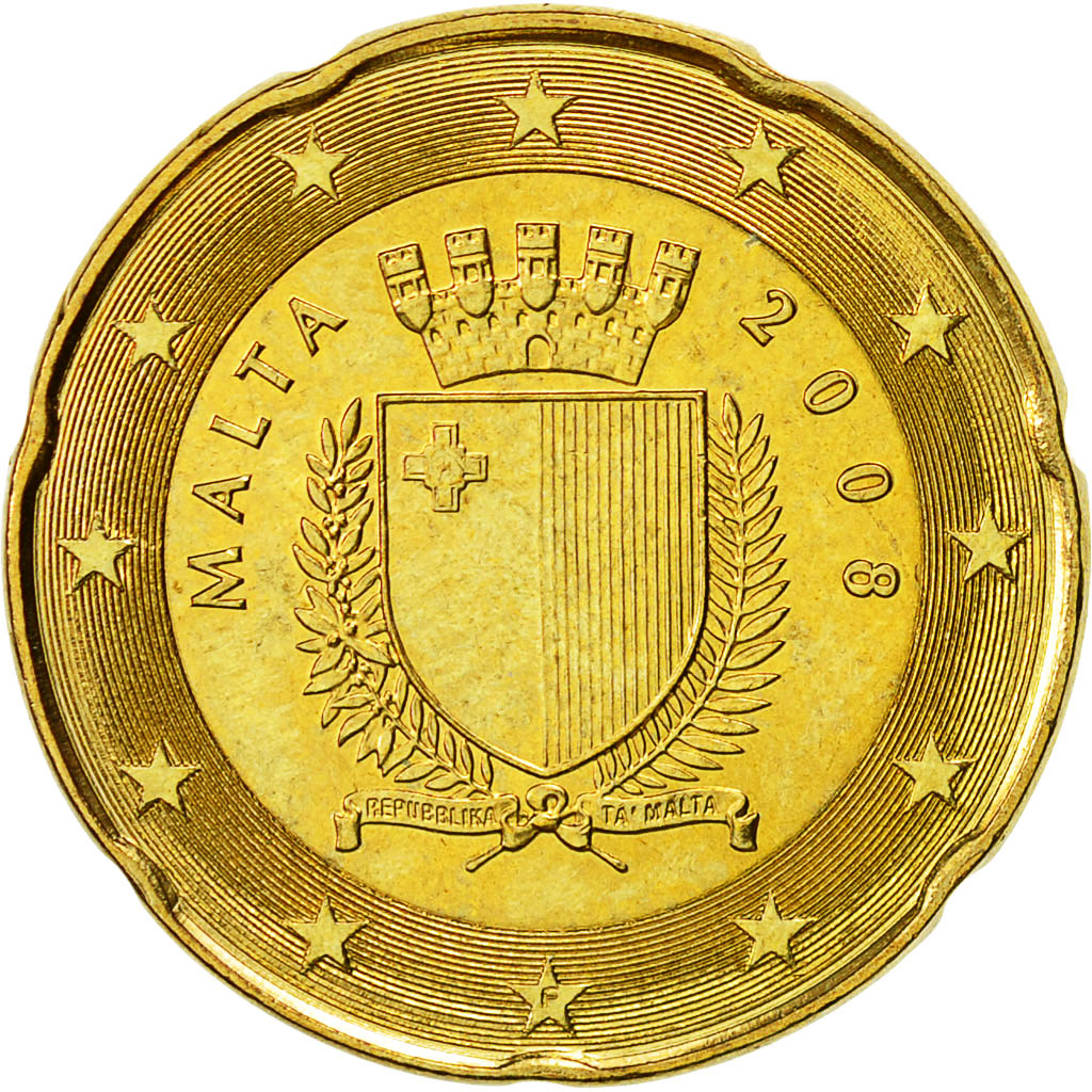 Moneda, Malta, 20 Euro Cent, 2008, Paris, EBC, Latón, KM:129