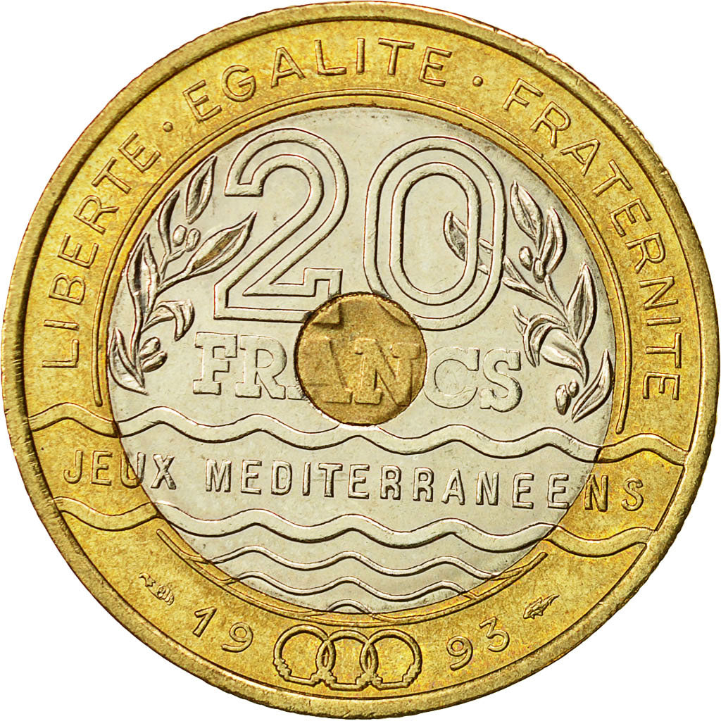 Coin, France, Jeux Méditerranéens, 20 Francs, 1993, Paris, AU(55-58)