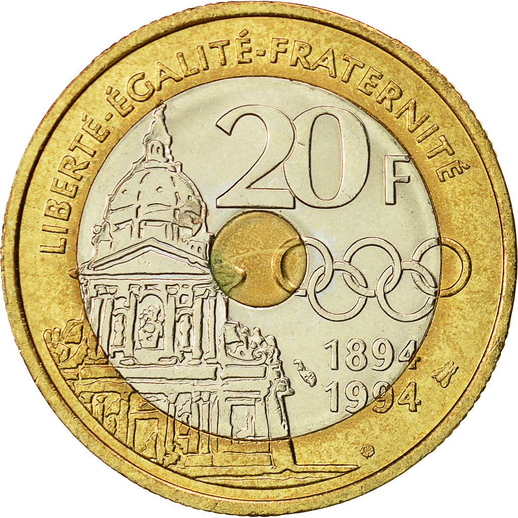 Moneta, Francia, Pierre de Coubertin, 20 Francs, 1994, Paris, SPL-
