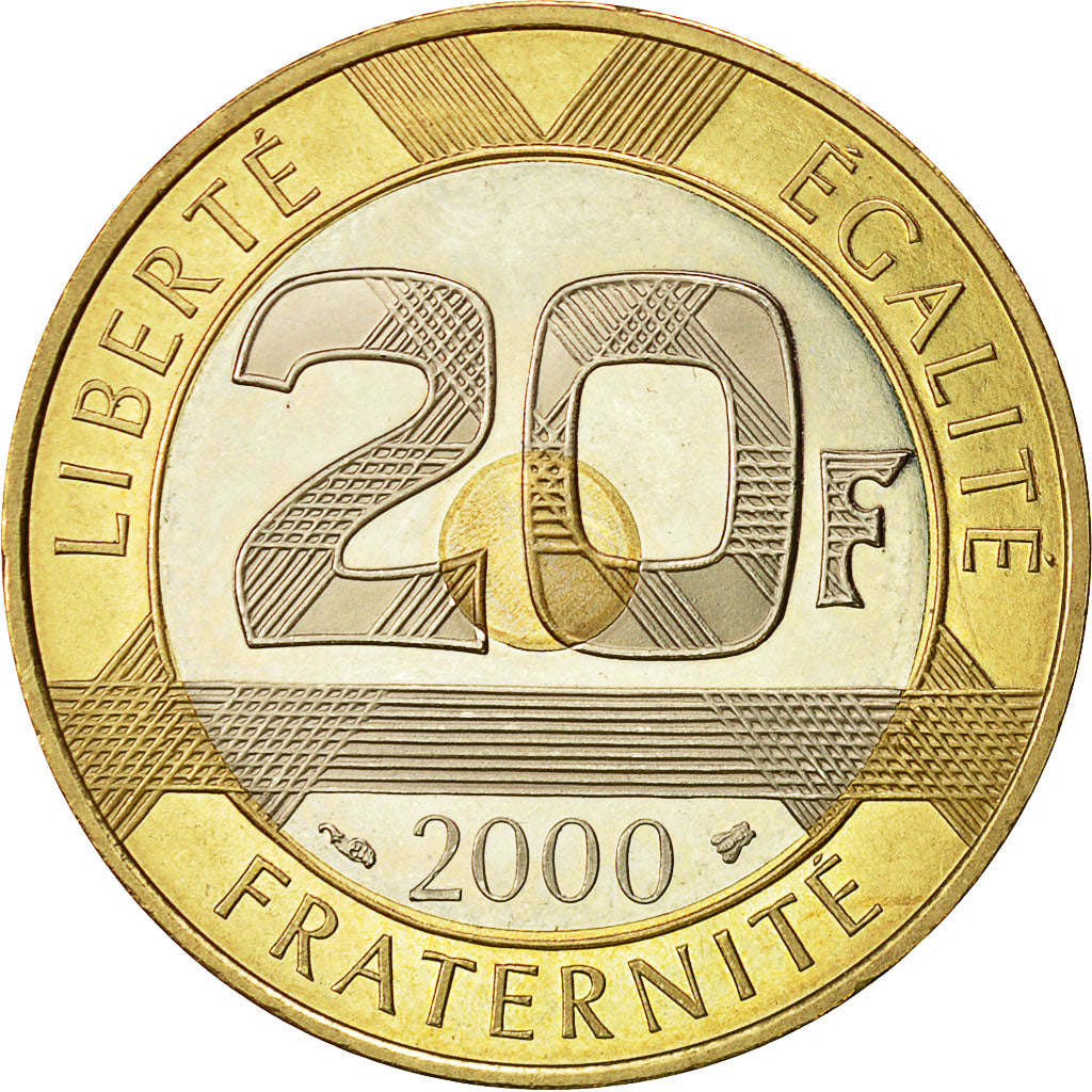 France, Mont Saint Michel, 20 Francs, 2000, Paris, MS(65-70), Tri-Metallic