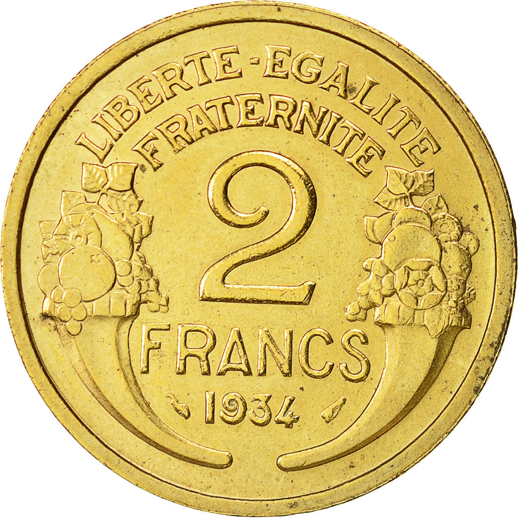 Coin, France, Morlon, 2 Francs, 1934, Paris, AU(50-53), Aluminum-Bronze, KM:886
