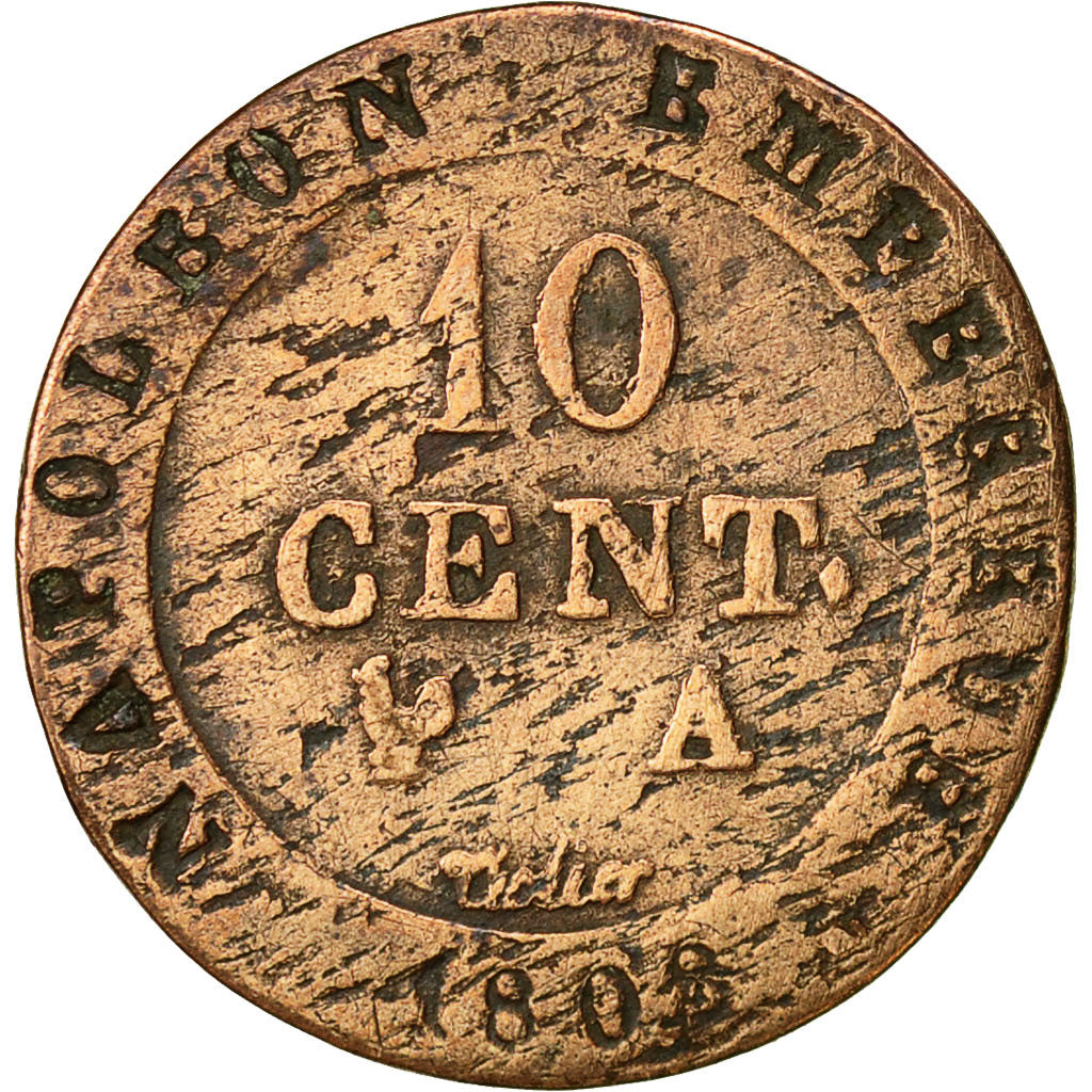 Francia, Napoléon I, 10 Centimes, 1808, Paris, MB, Biglione, KM:676.1