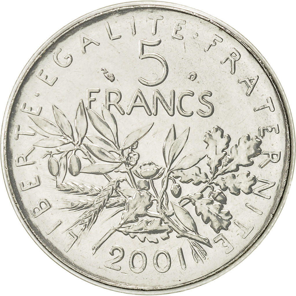 Moneta, Francja, Semeuse, 5 Francs, 2001, Paris, MS(65-70), Nikiel powlekany